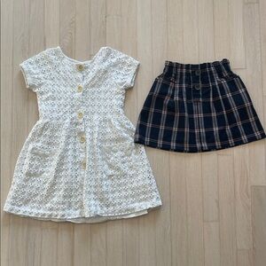 Girl White Eyelet Dress and Plaid Skirt size 8